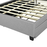 Merax Queen Bed Frame with Storage Headboard, Upholstered Linen Platform Beds with Trundle & 2 Drawers, Built-in Charging Station, Grey Merax