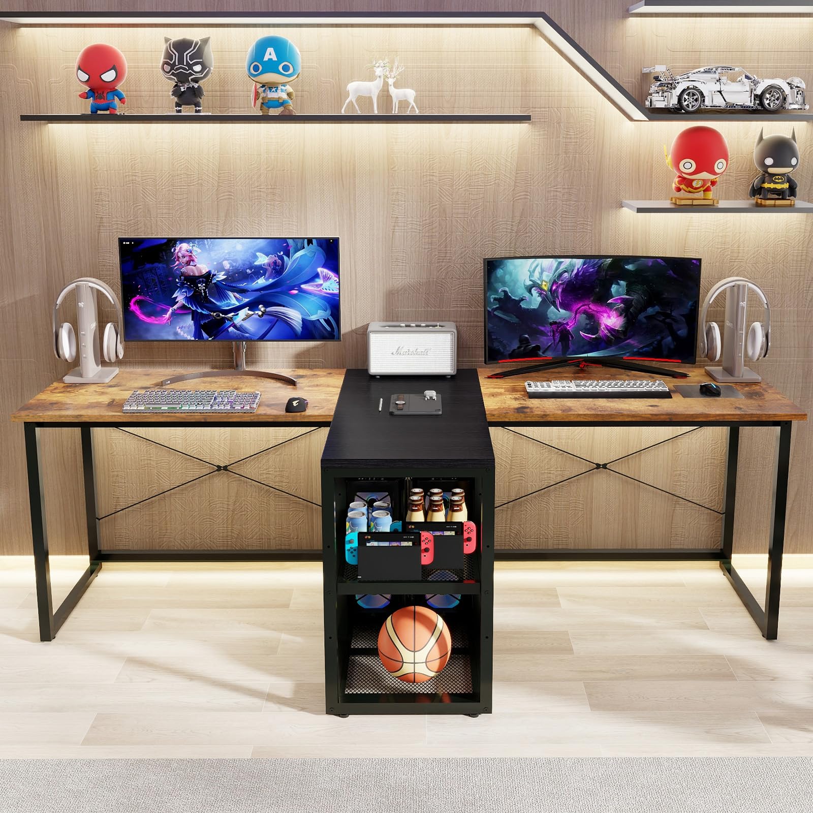 Natwind Two Person Desk with Storage Shelves, 92.5