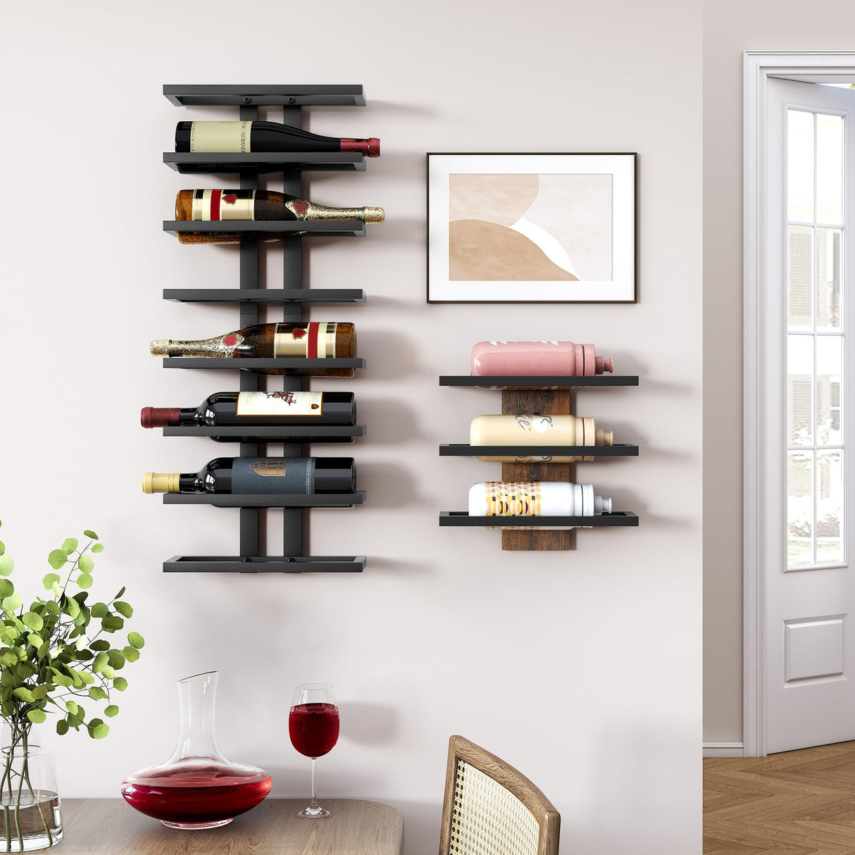 Hoctieon 8 Tier Wall Mount Wine Rack, Wall Racks for Wine Bottles Display and Storage, Hanging Bottle Organizer for Living Room, Dining Room, Wine Cellar, Bar, Black Hoctieon