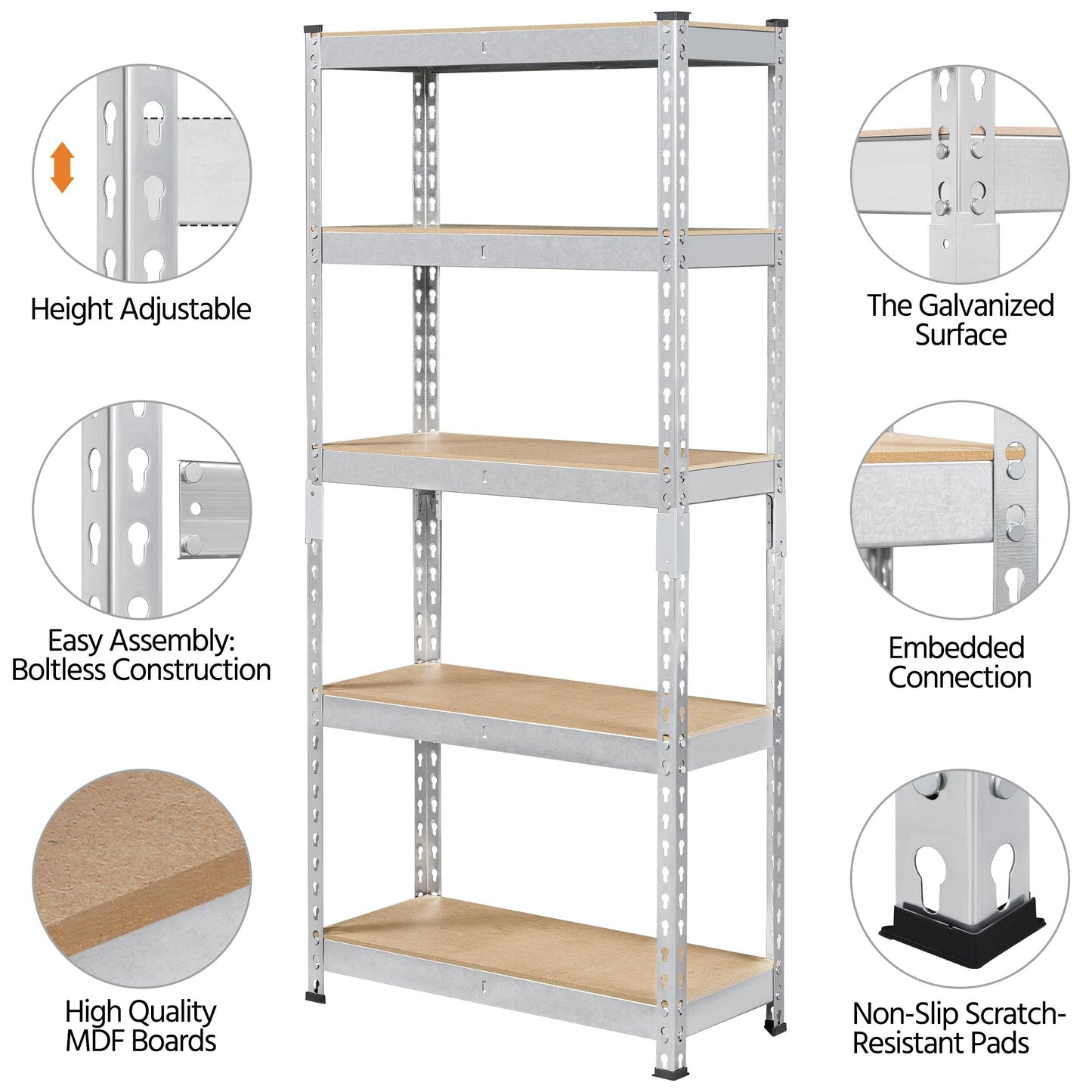 Topeakmart 5-Tier Utility Shelves, Metal Storage Shelves Garage Shelving Unit Adjustable Garage Storage Shelves Storage Racks Heavy Duty Shed - WoodArtSupply