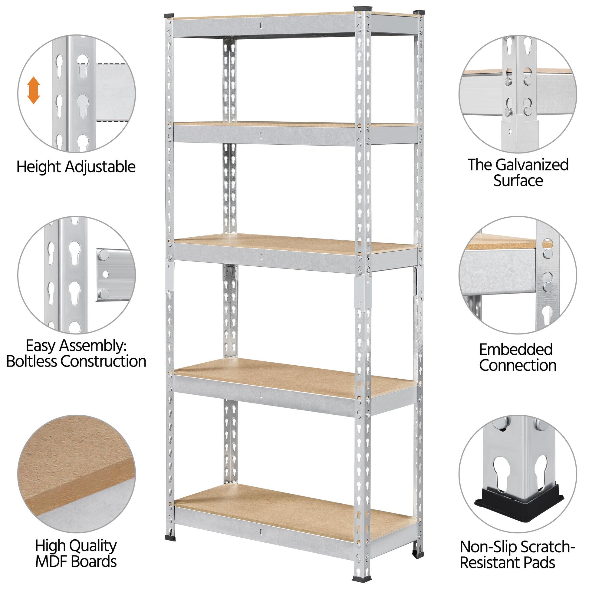 Topeakmart 5-Tier Utility Shelves, Metal Storage Shelves Garage Shelving Unit Adjustable Garage Storage Shelves Storage Racks Heavy Duty Shed - WoodArtSupply