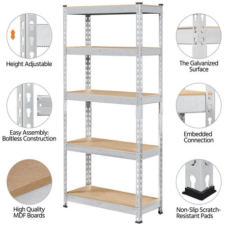 Topeakmart 5-Tier Utility Shelves, Metal Storage Shelves Garage Shelving Unit Adjustable Garage Storage Shelves Storage Racks Heavy Duty Shed Topeakmart