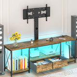 TV Stand with Mount and Fabric Drawers for 32-80 Inches TV - Entertainment Center and Industrial TV Console Table with Open Storage Shelves for Living Room, Bedroom - 63" Rustic Brown GYIIYUO