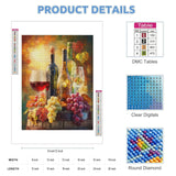 Grapes Wine Diamond Art Kits for Adults, Grapes Diamond Art Painting Kits 5D Full Drill Diamond Painting Diamond Art for Home Wall Decor 12x16 INCH Directo