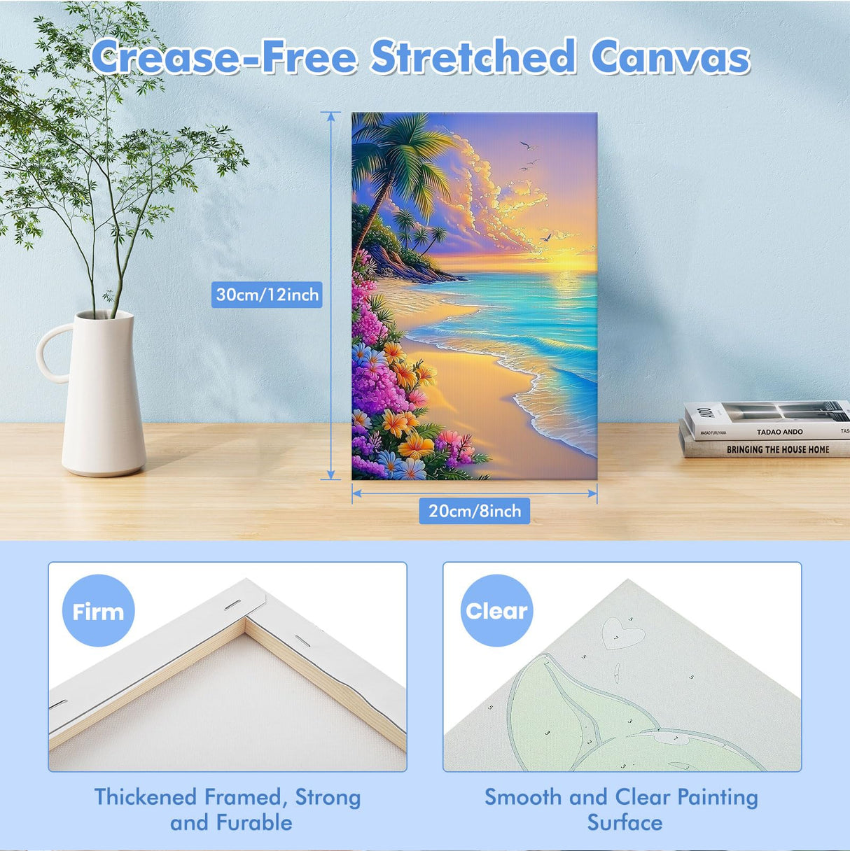 Bowetile Framed Paint by Numbers Sea for Adults Beginners, Adults' Paint-by-Number Landscape Kits, Easy Adult Paint by Number Kits on Canvas, Acrylic Number Painting for Home Decor, 8x12in Bowetile