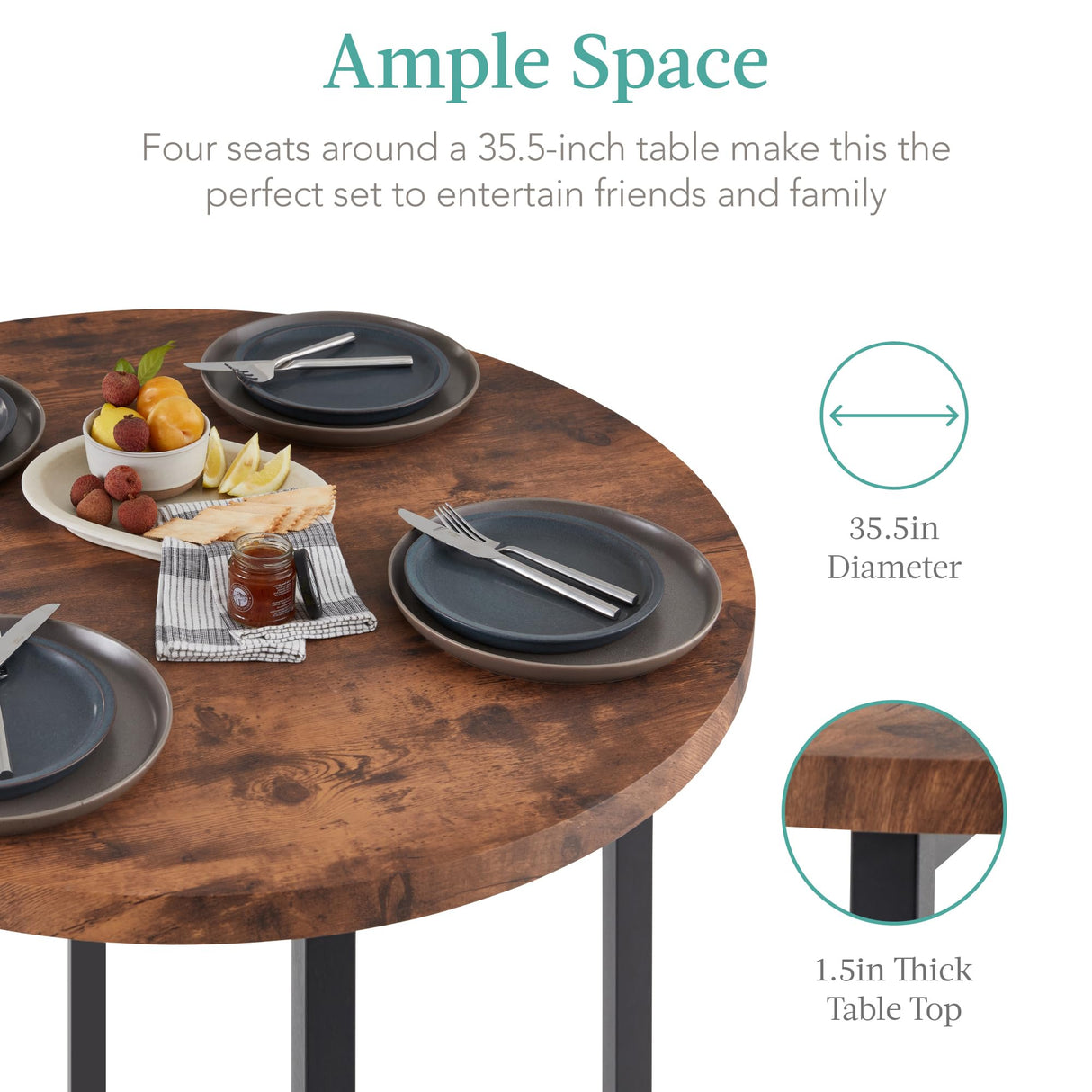 Best Choice Products 5-Piece Modern Round Counter Height Dining Set for Home Kitchen, Dining Room w/ 4 Chairs, 1.5in Thick Table - Brown Best Choice Products