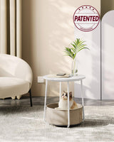 VASAGLE Nightstands, Set of 2 Small Round Side Tables with Fabric Basket, Bedside End Tables, for Bedroom, Matte White and Camel Brown ULCT665W01 VASAGLE