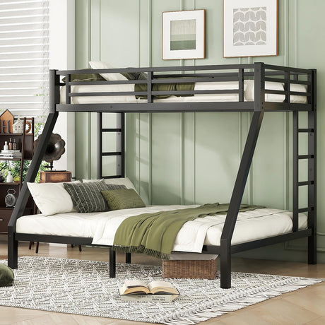 anwickjeff Metal Full Over Queen Bunk Bed for Adults, Heavy Duty Bunk Beds with 2 Stairs,Safety Guardrail, Noise Free, Easy Assembly (Full Over Queen) anwickjeff