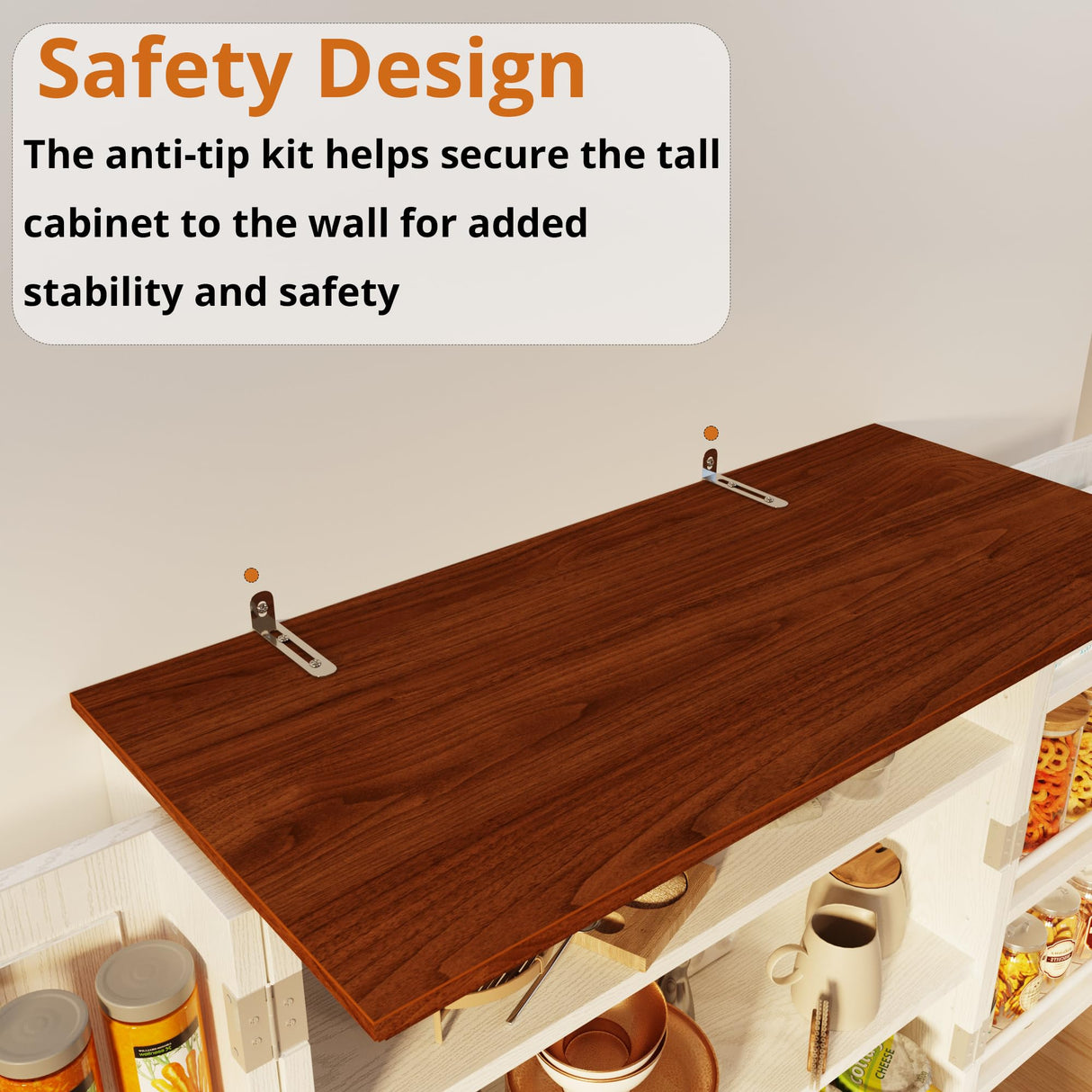 IRONCK Farmhouse Kitchen Pantry Cabinet, 72" Height Tall Freestanding Cupboard with Sliding Storage Rack and 6 Hanging Shelves for Kitchen, Dining Room, White IRONCK