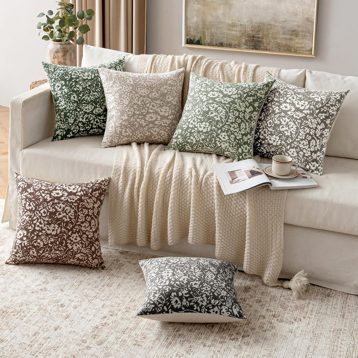 MIULEE Floral Pillow Covers Decorative Throw Pillow Covers 18x18 Pack of 2 Modern Linen Cushion Covers Farmhouse Neutral Pillow Covers for Living Room Sofa Bed,Cream Oatmea MIULEE