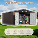 Greesum 10×14 FT Outdoor Storage Shed, Metal Storaged Sheds Without Floor, Tool Sheds with Lockable Doors and Sloping Roof for Garden, Patio, Backyard, Brown Greesum