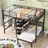 Favfurish Full Over Twin Metal Bunk Bed with Built-in Desk and Storage Shelves, L-Shape Heavy-Duty Steel BedFrame w/Staircase & Safety Guardrail,for Bedroom Boys Girls Adults Favfurish