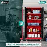 SISESOL Metal Storage Cabinet with Wheels,Rolling Garage Storage Cabinet with Lock,Red Metal Cabinet on Wheels,Tall Tool Storage Cabinet on Wheels for Garage,Home,Office,Shop SISESOL