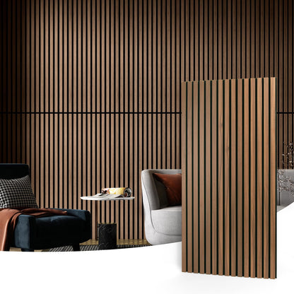 Art3d 2 Wood Slat Acoustic Panels for Wall and Ceiling - 3D Fluted Sound Absorbing Panel with Wood Finish - Walnut