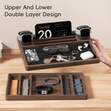 AFOOYO 2 Tier Wood Watch Band Organizer - Charger Stand Compatible with All Apple Watch Series and Stackable Bands Display Watches Storage Case Tray(Walnut) AFOOYO