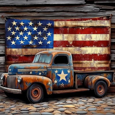 KTHOFCY 5D DIY Diamond Painting Kits for Adults, America Flag Truck Full Drill Embroidery Cross Stitch Crystal Rhinestone Paintings Pictures Arts Wall Decor Painting Dots Kits 11.8X11.8 inch