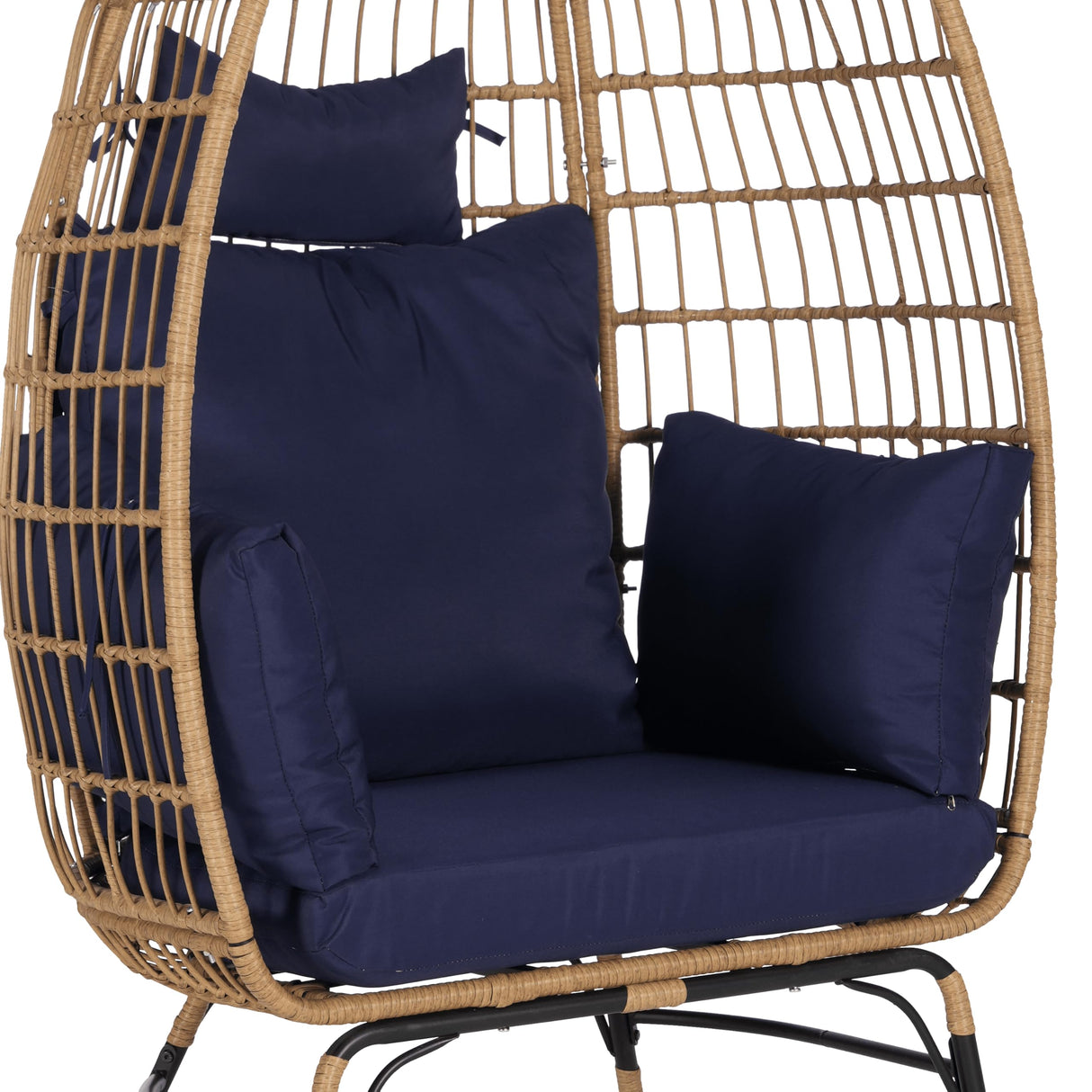 Homtique Egg Chair Outdoor, Indoor Rattan Wicker Chair with Cushion and Pillow for Patio, Backyard,Living Room(DarkBlue) Homtique