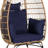 Homtique Egg Chair Outdoor, Indoor Rattan Wicker Chair with Cushion and Pillow for Patio, Backyard,Living Room(DarkBlue) Homtique