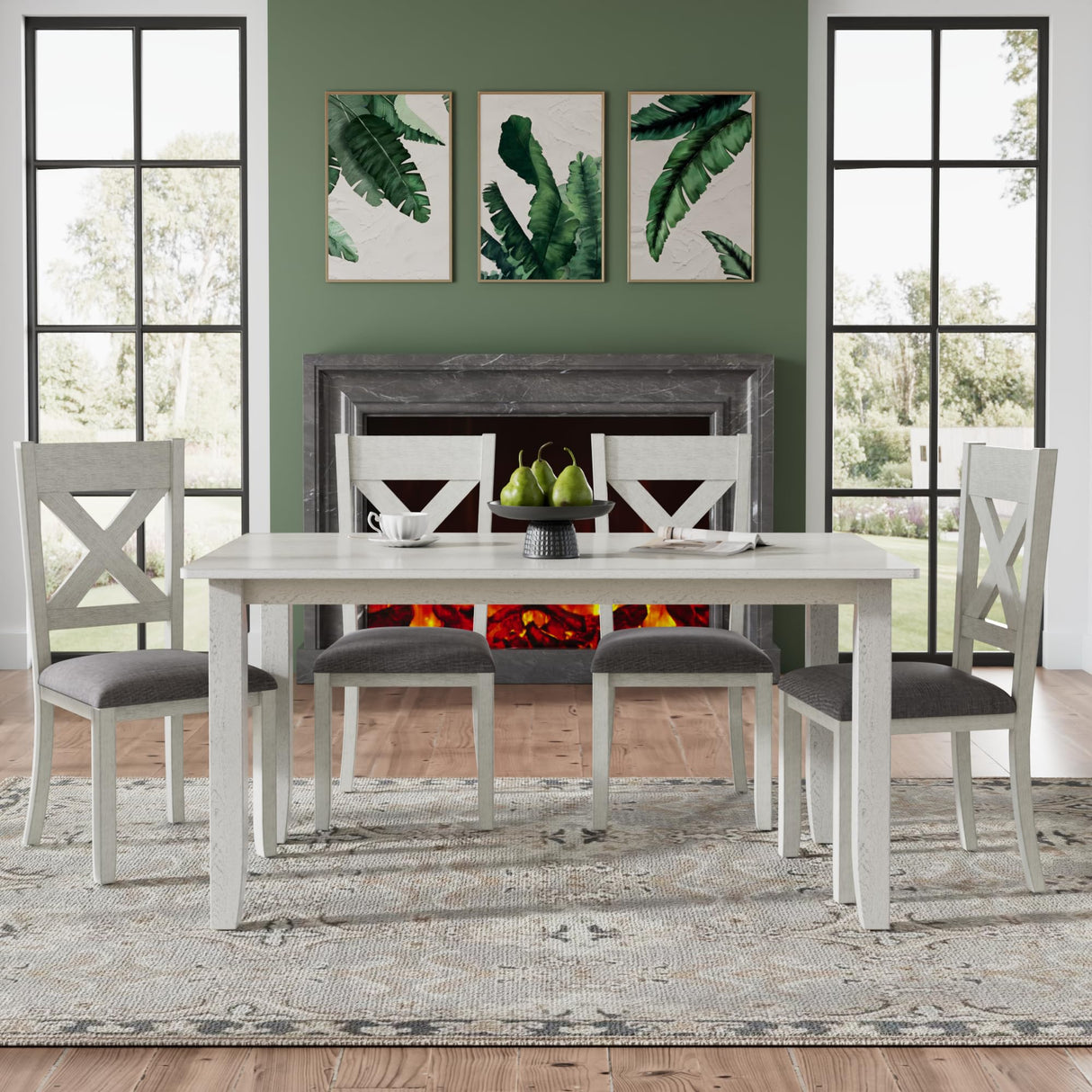 VECELO Peatuk 6-Piece Solid Wood Dining Table Set for 6, Modern Breakfast Dinette Kitchen Table with Chairs for Dining Room, Kitchen, Grey Peatuk