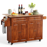 Qsun Kitchen Island with Drop Leaf and Storage, on Wheels Two Drawers, Large Storage Cabinet, Towel Rack Spice Cart Brown Qsun