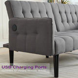 TYBOATLE 65“ Convertible Futon Sofa Bed w/ 2 USB, Upholstered Tufted Small Adjustable Folding Couch Loveseat, Modern Mid Century Sleeper Sofa for Living Room, Bedroom, Apartment, Office (Dark Grey) TYBOATLE