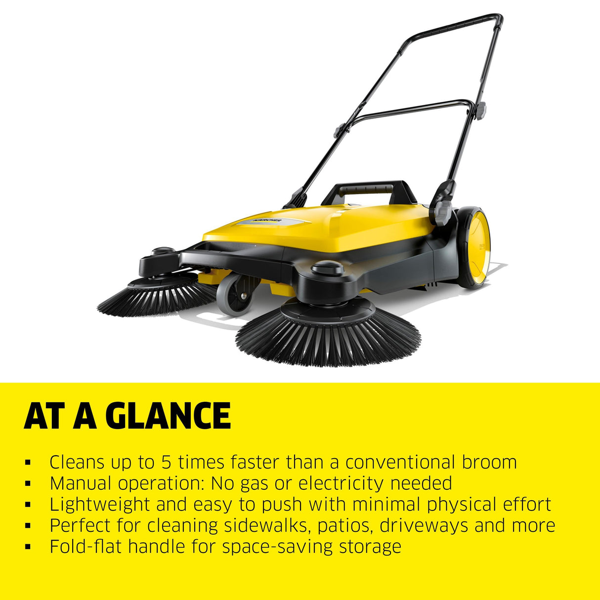 Kärcher - S 4 Twin Walk-Behind Outdoor Hand Push Sweeper - 5.25 Gallon Capacity - 26.8" Sweeping Width - Sweeps up to 26,000 ft²/Hour,Yellow Kärcher