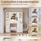 51" Vanity Desk with Mirror and Lights & Charging Station, Bedroom Dressing Table, Large Vanity Set with Cushioned Stool, 6 Drawers and 2 Cabinets, Makeup Vanity Table with Charging Station TOKSOM
