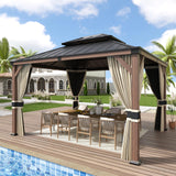 Amopatio 10' X 12' Wood Gazebo, Hardtop Gazebos with Galvanized Steel Double Roof, Metal Outdoor Permanent Aluminum Gazebo for Patio Deck Backyard Amopatio
