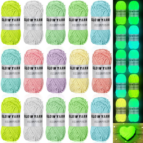 15 Rolls Glow in The Dark Yarn Luminous Knitting Crochet Yarn for Crocheting DIY Arts Glow in The Dark Party Supplies for DIY Arts Crafts Sewing, 820 yd Roll(Bright Color) Qunclay