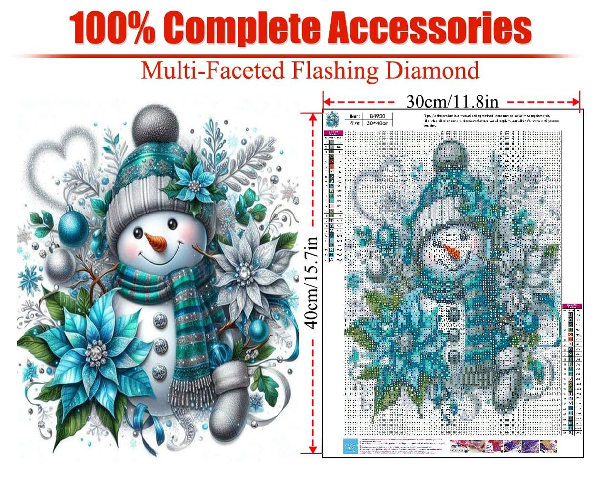 Christmas Diamond Art Kits for Adults, Flowers Snowman with Hat Scarf DIY 5D Round Full Drill Gem Art Kits for Beginner, Winter Diamond Painting Kit for Home Wall Decor 12x16 Inch eniref