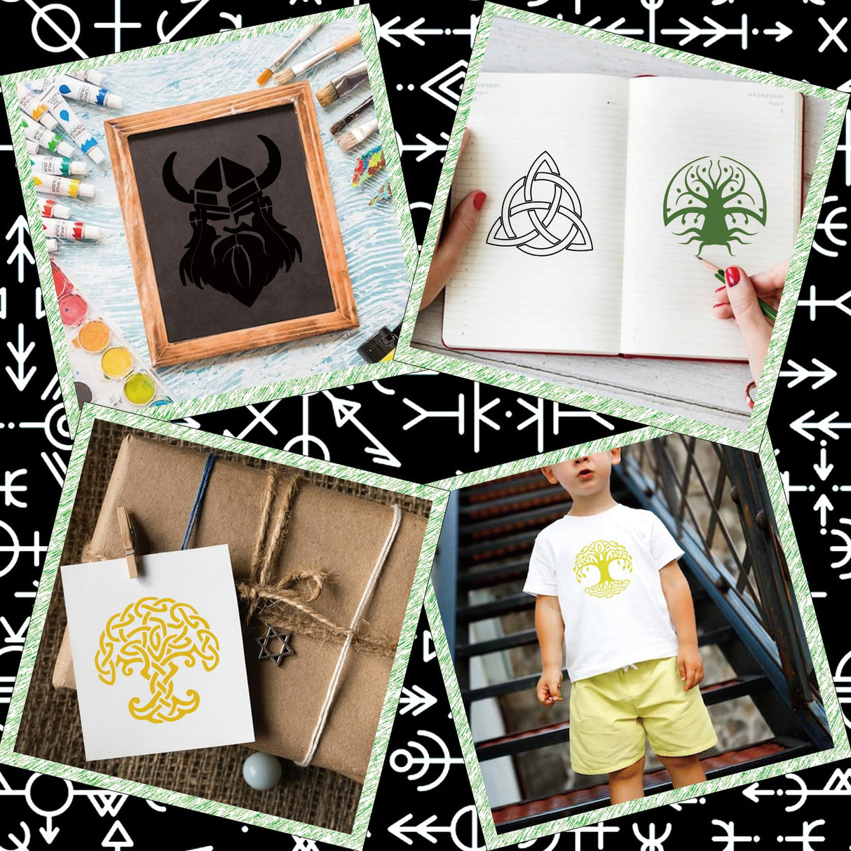 60pcs Runes Stencils for Painting on Wood Burning Patterns Tree of Life Stencils Nature Stencil Tree Paint Template on Art Craft Canvas Wall Fabric Rock (60runes) yhslmh