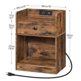 HOOBRO Nightstand with Charging Station, End Table with Drawer and Opening Shelf, Bedside Table with USB Ports and Outlets, Small Night Stand for Bedroom, Simple Style, Rustic Brown FG18UBZ01 HOOBRO
