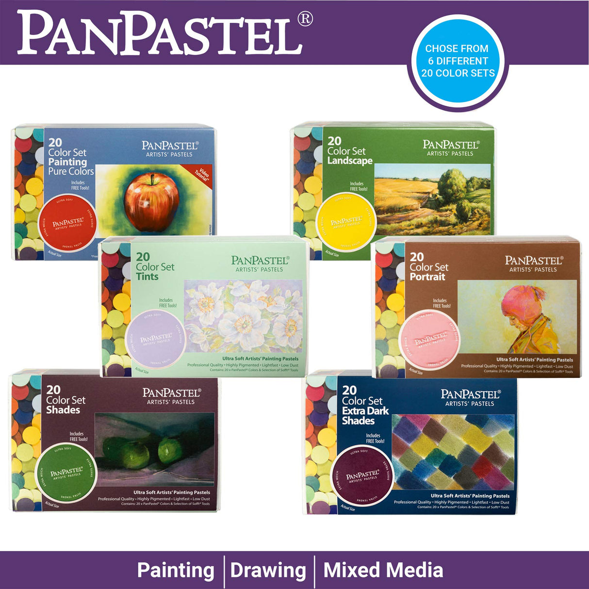 PanPastel Artist Pastels by GOLDEN, Painting Set, 20 Color, Professional Artist Pastels, Unique Pan Format (cake-like) PanPastel