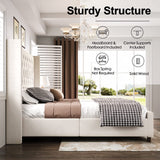 PaPaJet Queen Bed Frame 61.4" Tall Headboard Upholstered Velvet Platform Bed with Handmade Deep Button Tufted/No Box Spring Required/Cream PaPaJet