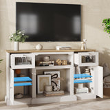 Maupvit Modern Farmhouse TV Stand for 65 Inch TV, Entertainment Center with Storage Cabinets and Adjustable Shelves, Wood TV Media Console Storage Table and Media Furniture for Living Room, Milk White Maupvit