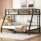 Bellemave Metal Bunk Bed Twin XL Over Queen with Ladder ＆ Full-Length Guardrails, Heavy Duty Bunk Bed Frame with Sturdy Slats, Twin XL Over Queen Bunk Beds, Noise Free, No Box Spring Needed, Black Bellemave