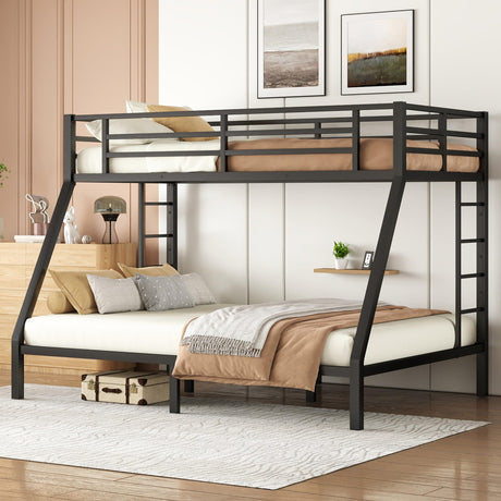 Bellemave Metal Bunk Bed Twin XL Over Queen with Ladder ＆ Full-Length Guardrails, Heavy Duty Bunk Bed Frame with Sturdy Slats, Twin XL Over Queen Bunk Beds, Noise Free, No Box Spring Needed, Black Bellemave