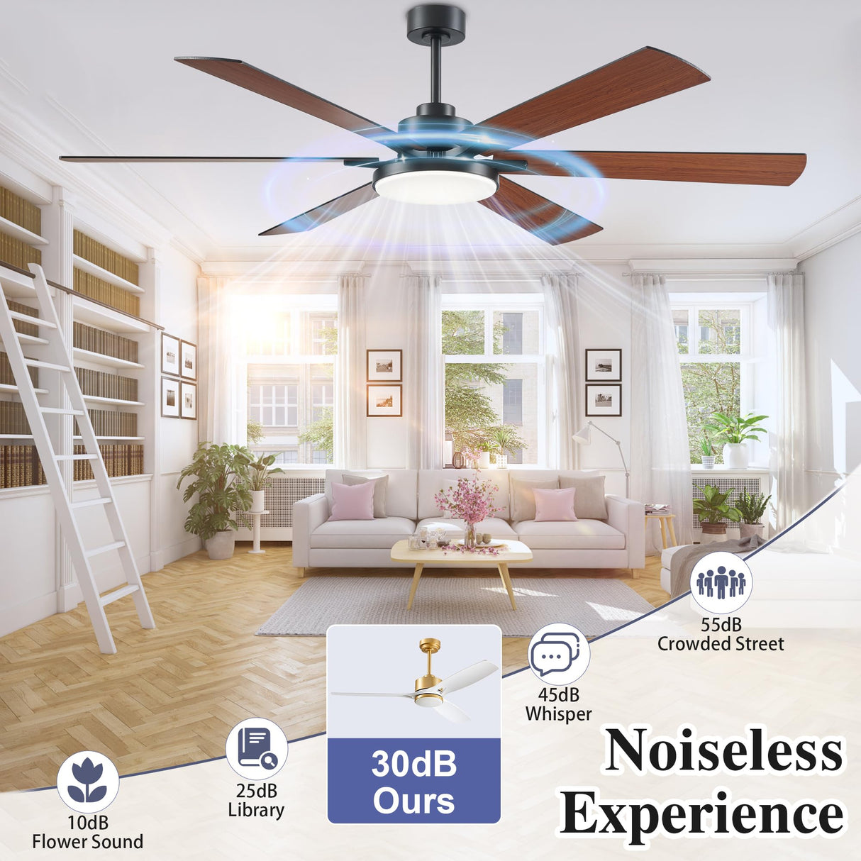 DIAMONDFORGE 72 inch Ceiling Fans with Lights and Remote Control,Indoor/Outdoor Flush Mount Low Profile Commercial Reversible Dimmable Wood Grain Ceiling Fans for Living Room Patio Industrial Shop. DIAMONDFORGE