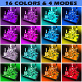 Royxen LED Lighted Liquor Bottle Shelf 3 Tier, 16 Inch Bar Shelf with Remote, Bottle Stand Multi-Color Lighting Modes for Bars Royxen
