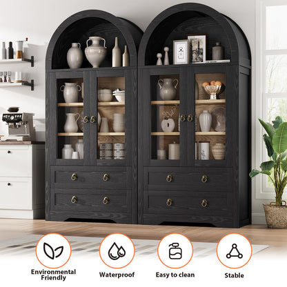 Kitchen Pantry Cabinet,Arched Cabinet,Pantry Cabinet, Arched Bookshelf/Bookcase,China Cabinet, 71“ Tall Pantry Storage Cabinet with Doors/Shelves/Drawers for Living Room, Kitchen, Dining Room,Black