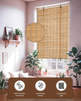 Erfolkerz 35" Wx72 H Bamboo Blinds Roller Shades for Indoor Windows, Blackout Bamboo Curtain Roll Up wiht Cord, Privacy Roman Shade for Interior/Exterior Windows, Mounting Hardware Included Erfolkerz
