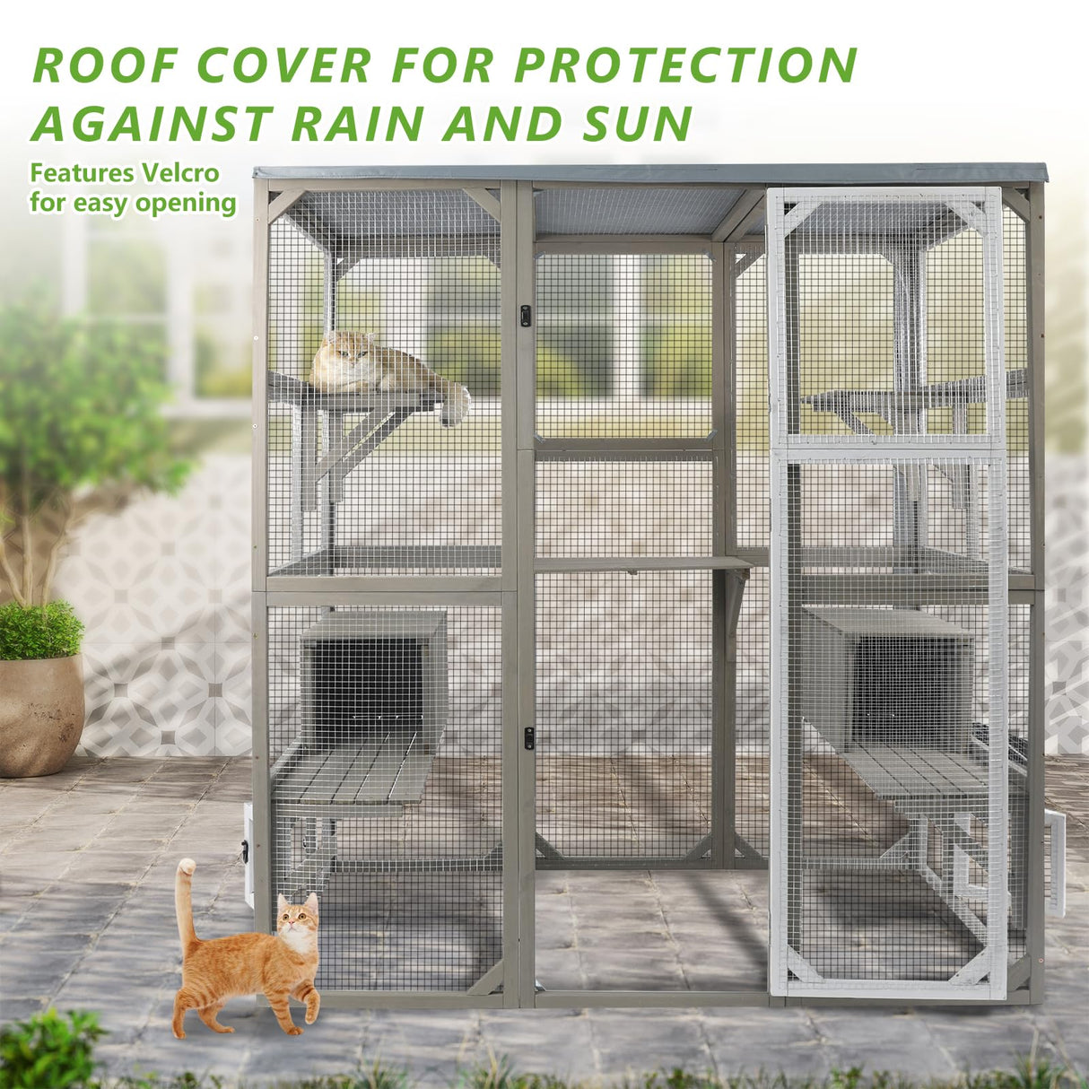 Catio Outdoor Cat Enclosure with Weatherproof Tarp Roof, Large Window, Multi-Platform Walk-in Cat House for Indoor/Outdoor Use Gowoodhut