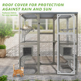 Catio Outdoor Cat Enclosure with Weatherproof Tarp Roof, Large Window, Multi-Platform Walk-in Cat House for Indoor/Outdoor Use Gowoodhut