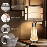 KIVDITZO Natural Alabaster Table Lamps Set of 2 for Living Room Rustic Nightstand Lamp with Night Light for Bedroom Bedside Lamp with A+C USB Ports for Home Office Study Room(Bulbs Included) KIVDITZO