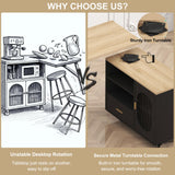 HSH 72" Rolling Kitchen Island with Seating, 360° Swivel Table, Kitchen Island with Storage Cabinet, Drawer & Shelves, Farmhouse Mobile Island Cart on Wheels for Dining Room & Home Bar, Black Oak HSH