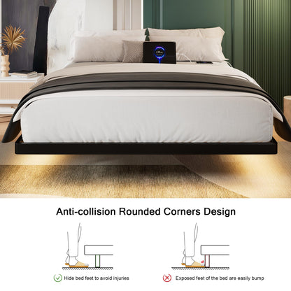 Einhomn Full Size Floating Bed Frame with Smart LED Lights and Charging Station - Heavy Duty Metal Design, Easy Assembly, Black - WoodArtSupply