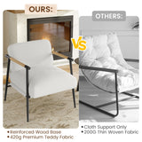 GarveeHome Comfy Chair, Modern Accent Chair with Metal Frame, Cozy Reading Chair with Soft Cushion & Wood Armrest for Bedroom, Living Room, White GarveeHome
