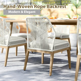 HAPPATIO Outdoor Dining Sets for 8, 9-Piece Patio Table and Chairs Set, Rope Woven Chairs with Cushions, Wood-Grain Aluminum Frame Patio Dining Set for Outside, Lawn, Garden, Backyard HAPPATIO