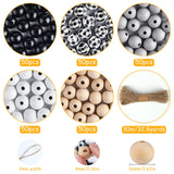FEPITO 250 Pcs Plaid Wood Beads 16mm Farmhouse Checked Print Wood Beads Natural Buffalo Craft Wood Beads for Decoration Home Decor DIY Craft Supplies FEPITO