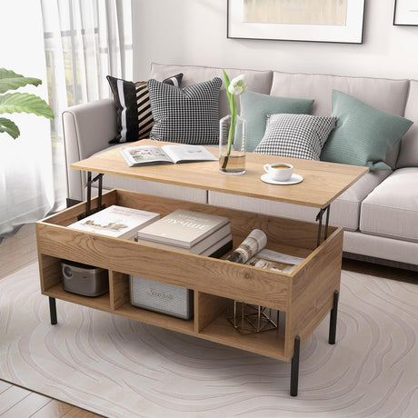 Giantex Lift Top Coffee Table - Rectangular Wooden Table w/Hidden Compartment & Open Storage Shelves, Multifunctional Modern Flip Top Center Table for Living Room, Reception Room, Office (Natural) Giantex